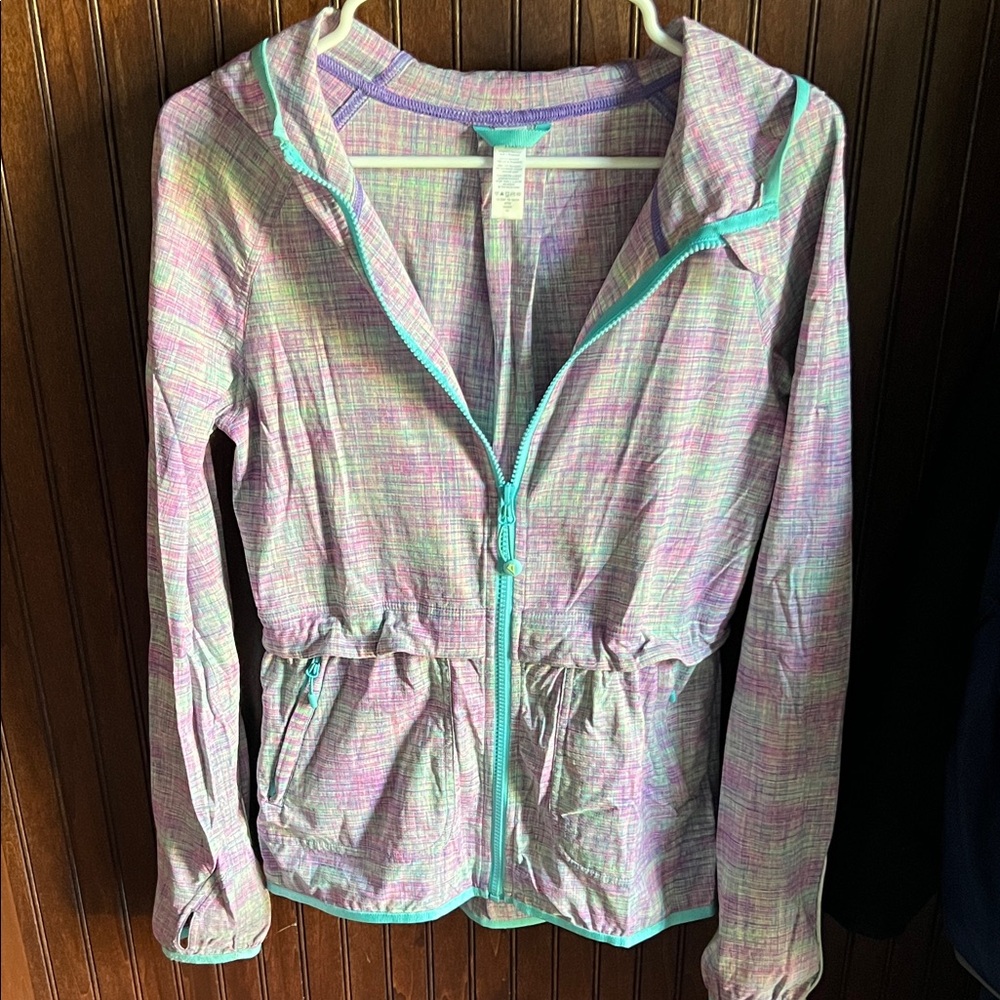 Ivivva girls size 14 Lightweight Pastel Zip Hoodie with Teal Trim